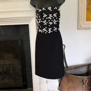 Strapless Black Dress with White Floral Bodice